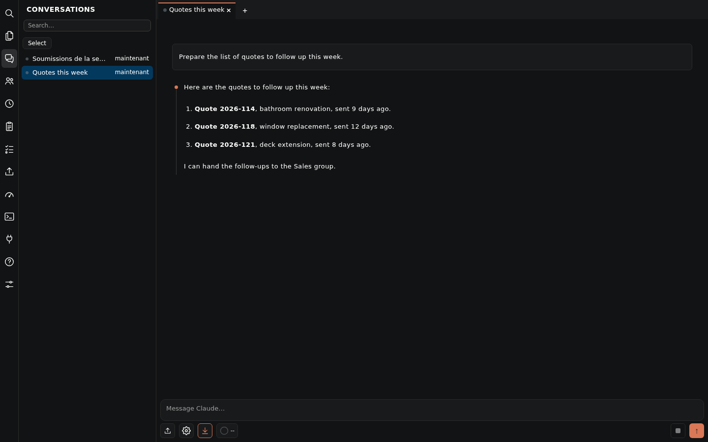 A conversation in IArsenal Web, with its tabs and toolbar